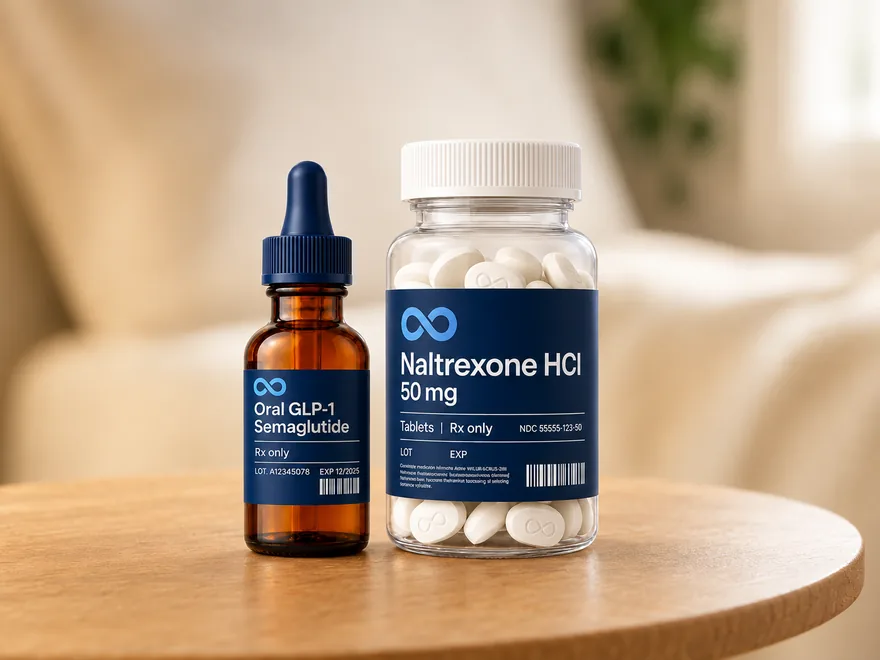 Naltrexone tablets and oral GLP-1 drops together