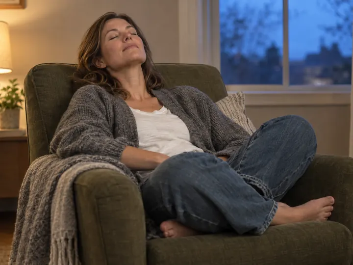 A woman unwinding on the sofa at the end of the day