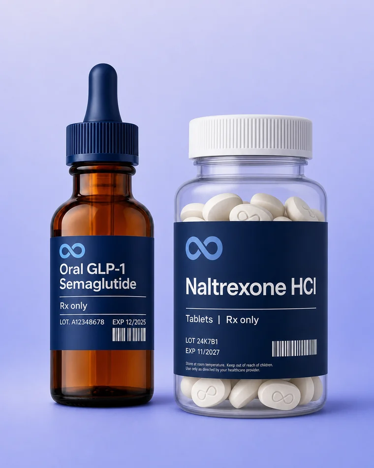 Oral GLP-1 drops beside naltrexone tablets