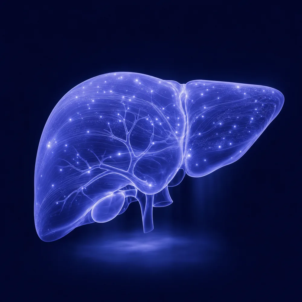 Illustration of a liver with its health markers being measured
