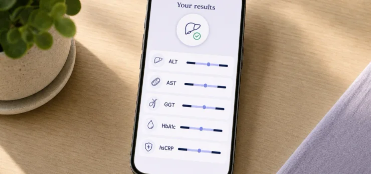 Marker results shown against their reference ranges in the app